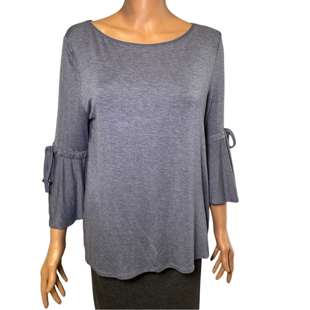 White House Black Market Shirt Top‎ Blouse Women's Blue Flare 3/4 Sleeve WHBM